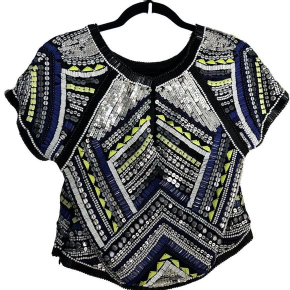 Parker Short-Sleeve Beaded Bora Cropped Top, Polaris - Picture 3 of 4